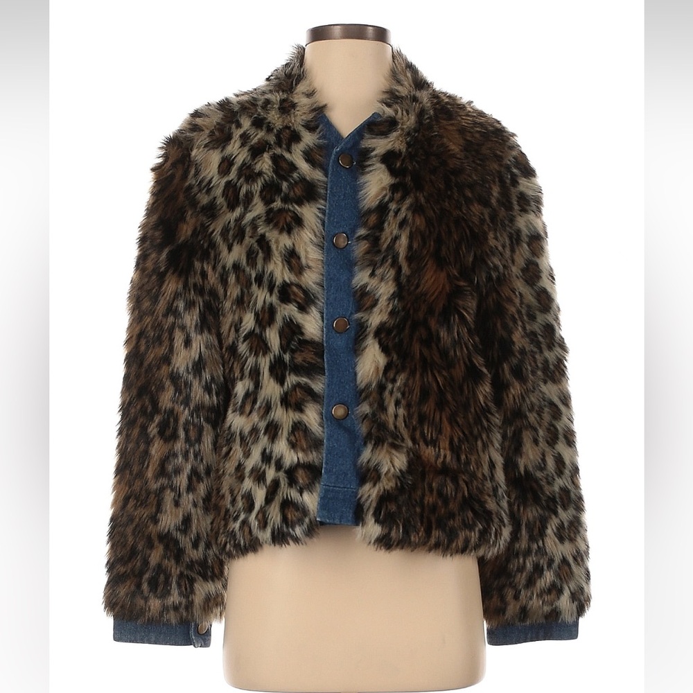 Harvey Faircloth Leopard Print Faux Fur Bomber Jacket